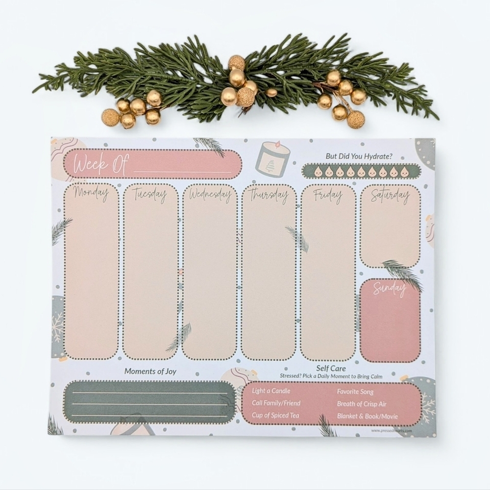 Weekly Planner Moments of Joy Pine Winter Holiday Christmas Ornaments 8.5x11 in